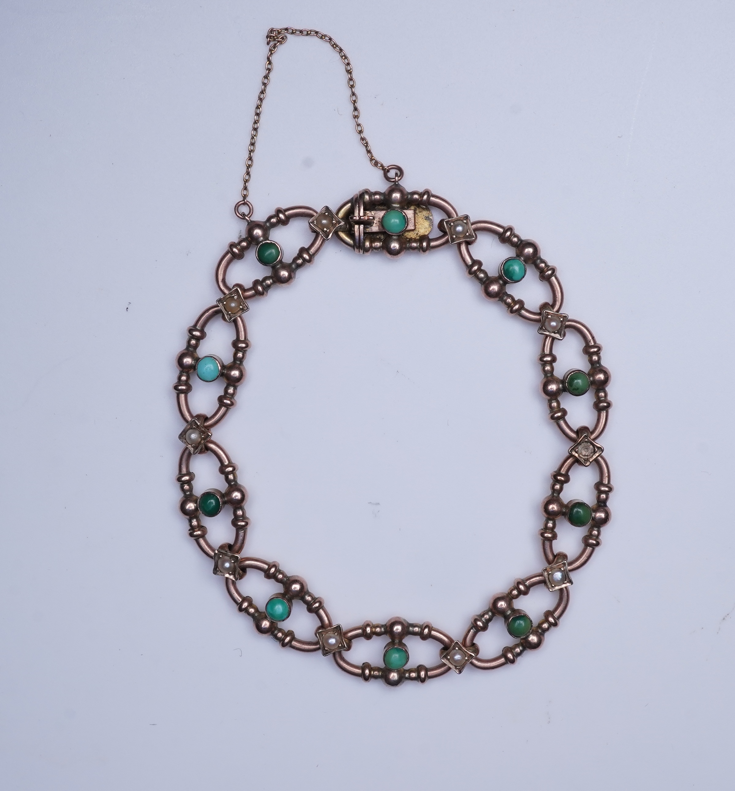 An Edwardian seed pearl and turquoise bracelet, early 20th century